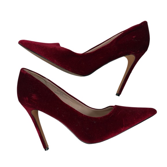 Topshop Womens 6 Red Velor Velvet High Heels Stilettos Pumps Closed Point Toe - Picture 6 of 8